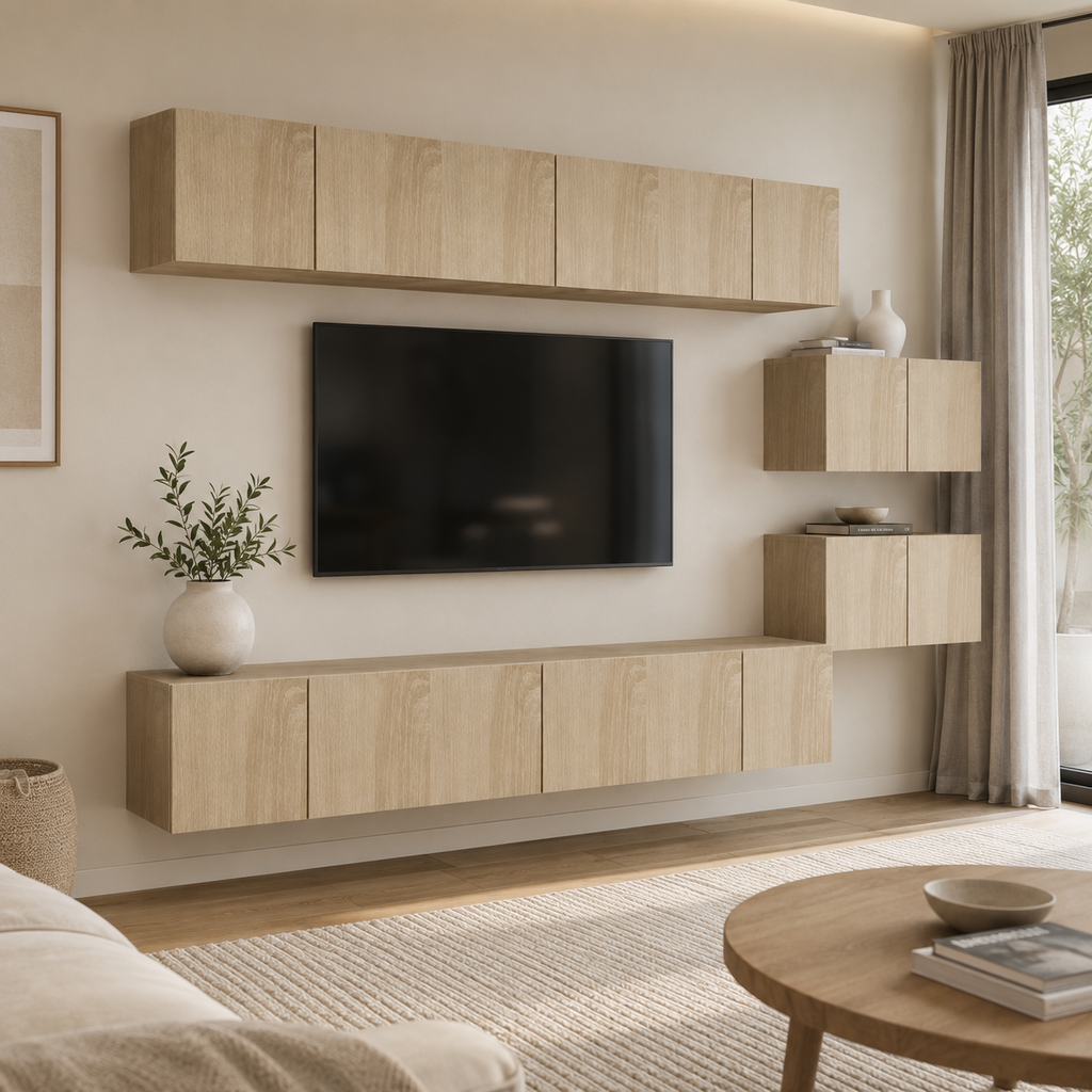 Ensemble mural TV 8 modules bois d'ingénierie | Wall Set