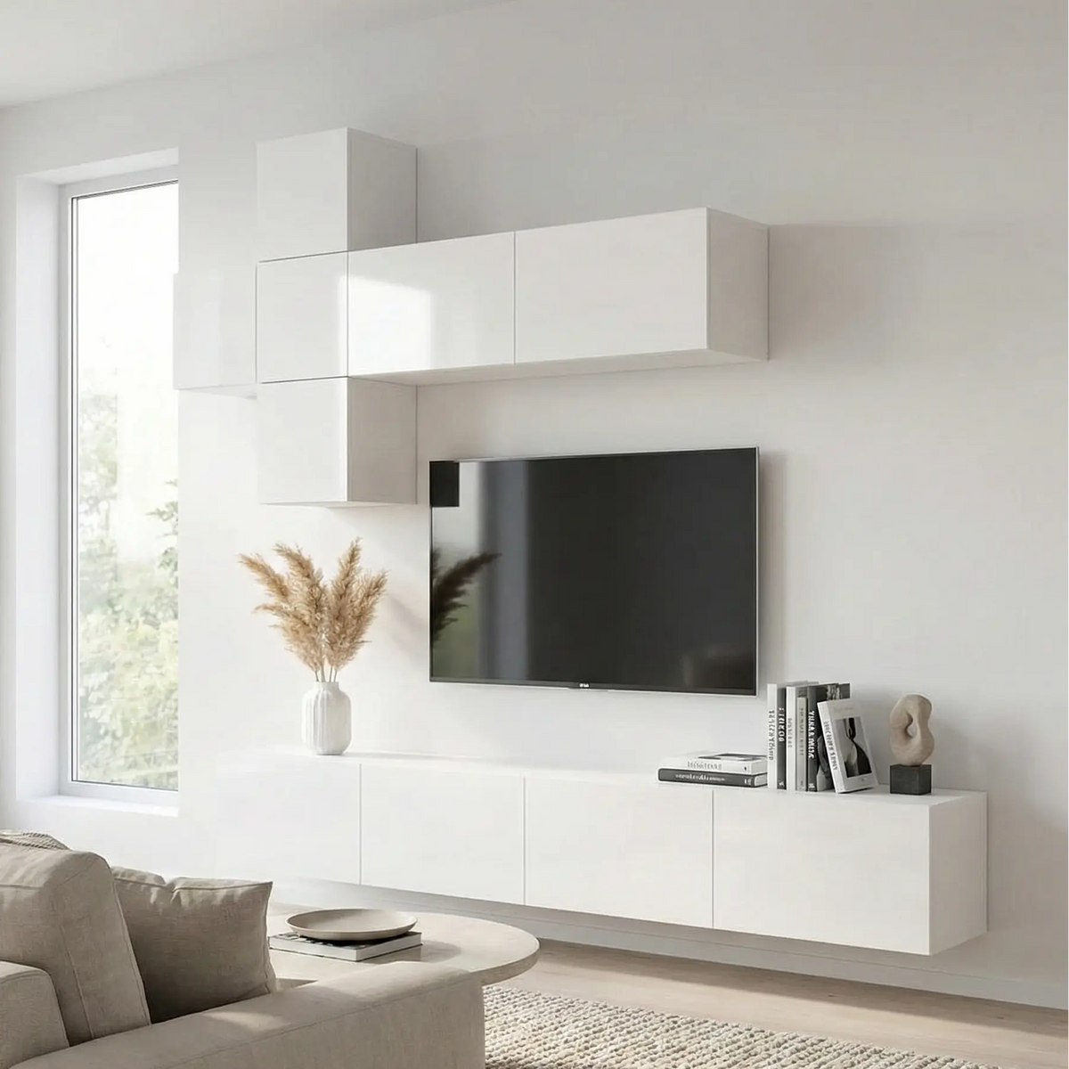 Grand Ensemble TV Mural Suspendu Modulable 7 Pièces