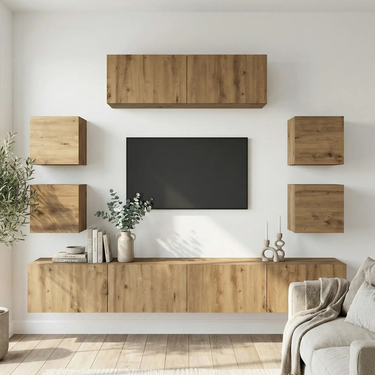 Grand Ensemble TV Mural Suspendu Modulable 7 Pièces