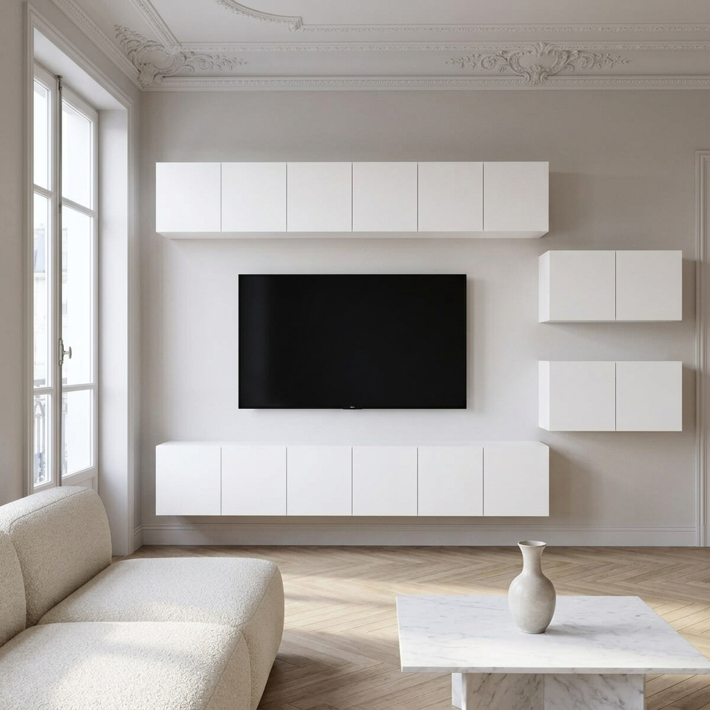 Ensemble mural TV 8 modules bois d'ingénierie | Wall Set