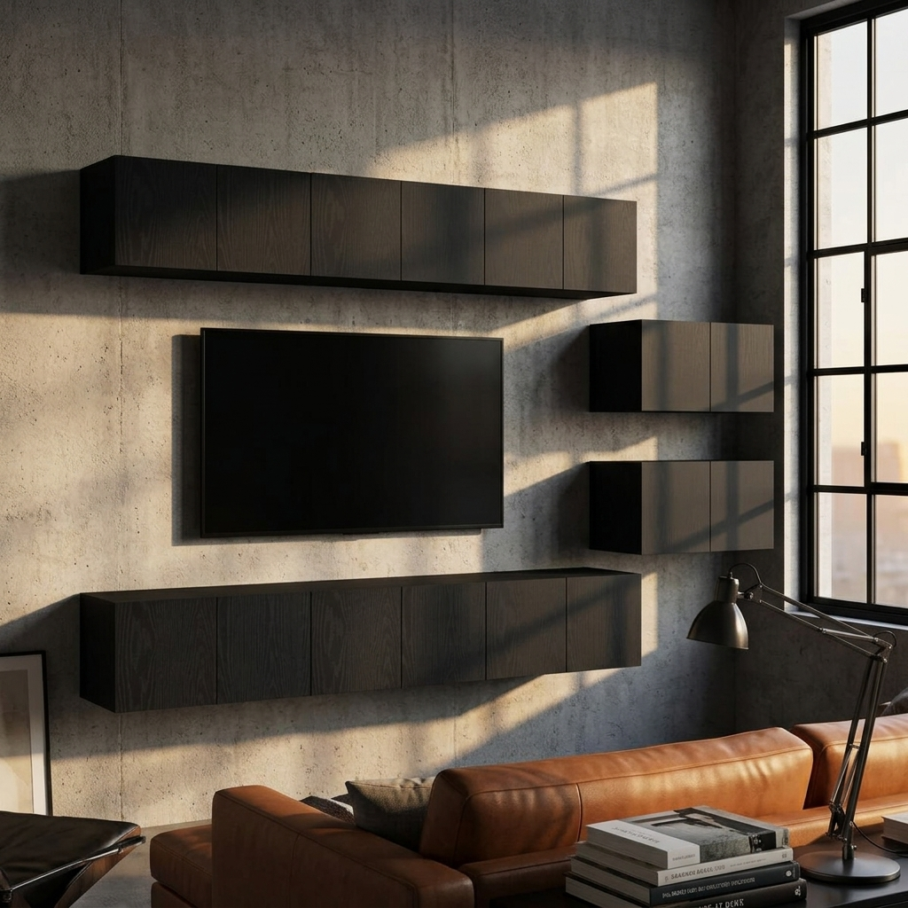 Ensemble mural TV 8 modules bois d'ingénierie | Wall Set