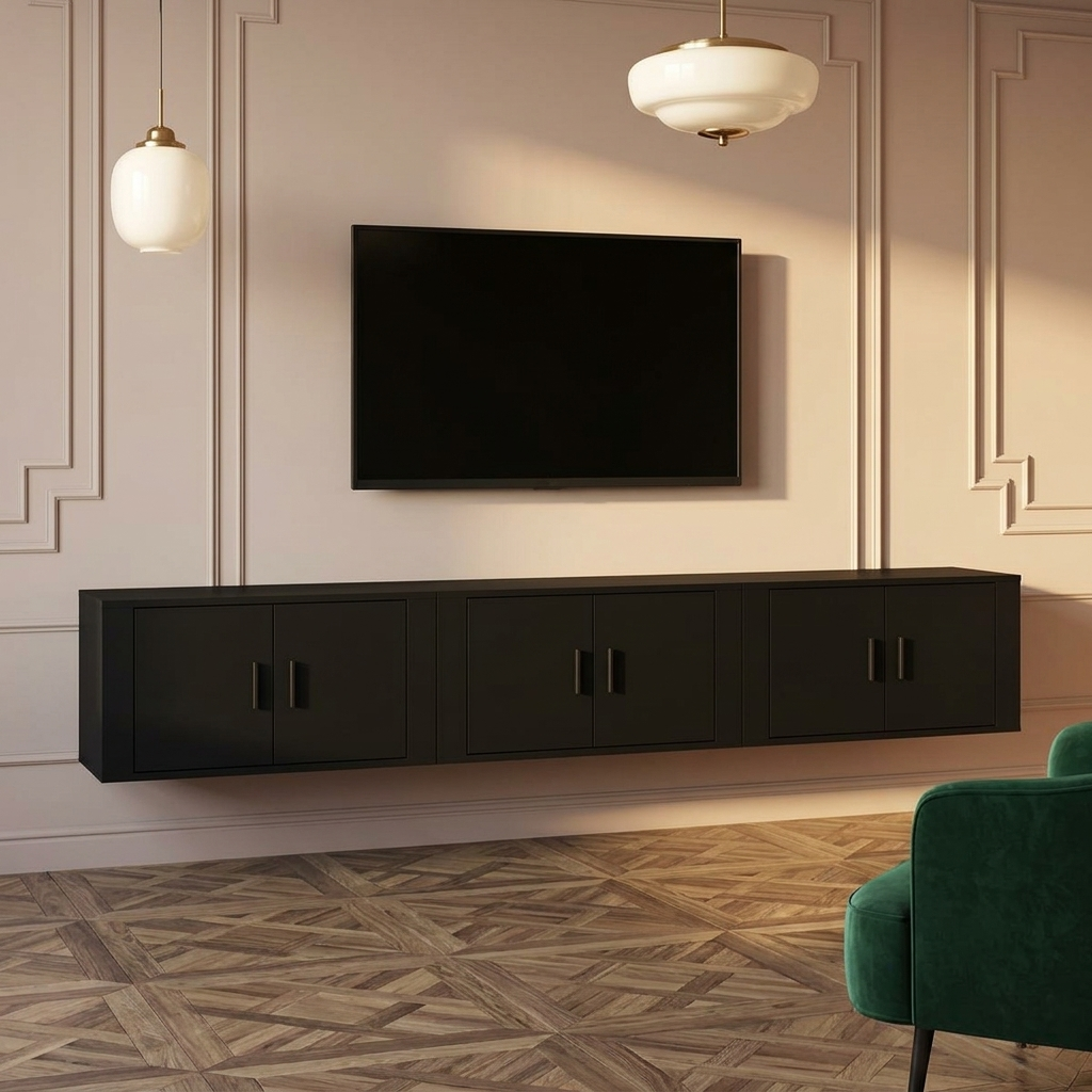 Meuble TV mural 3 pièces en bois | Série Timber