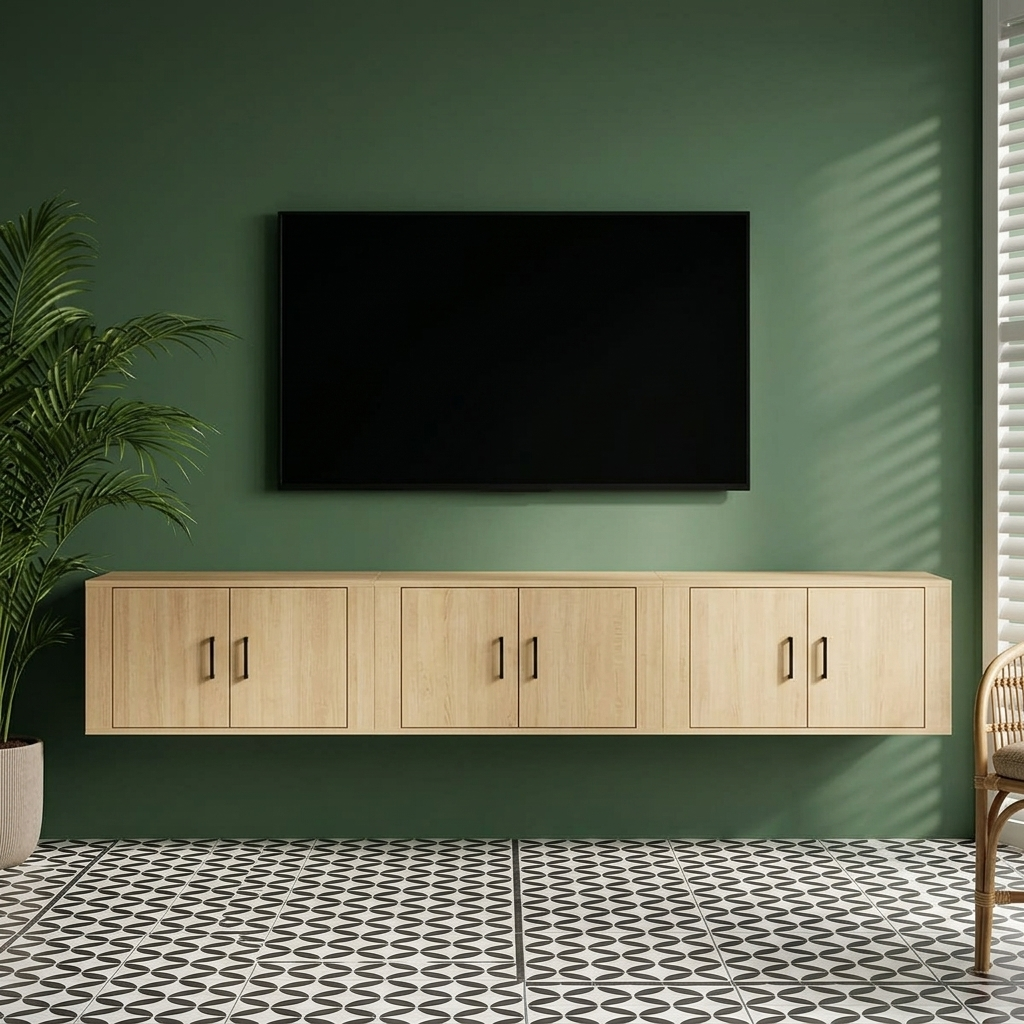 Meuble TV mural 3 pièces en bois | Série Timber